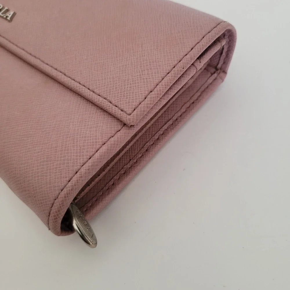 Furla Babylon Large Flap Wallet Pink Saffiano Leather Long Clutch Wallet